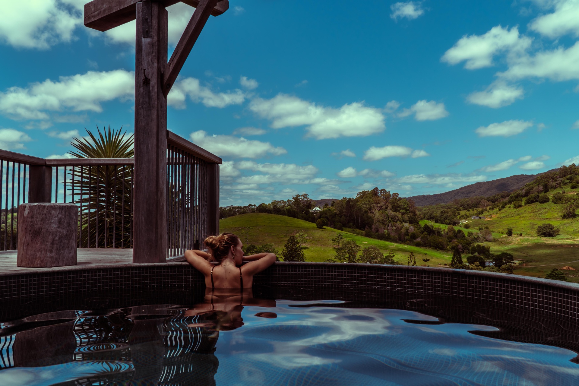 Outdoor shower at golden hour