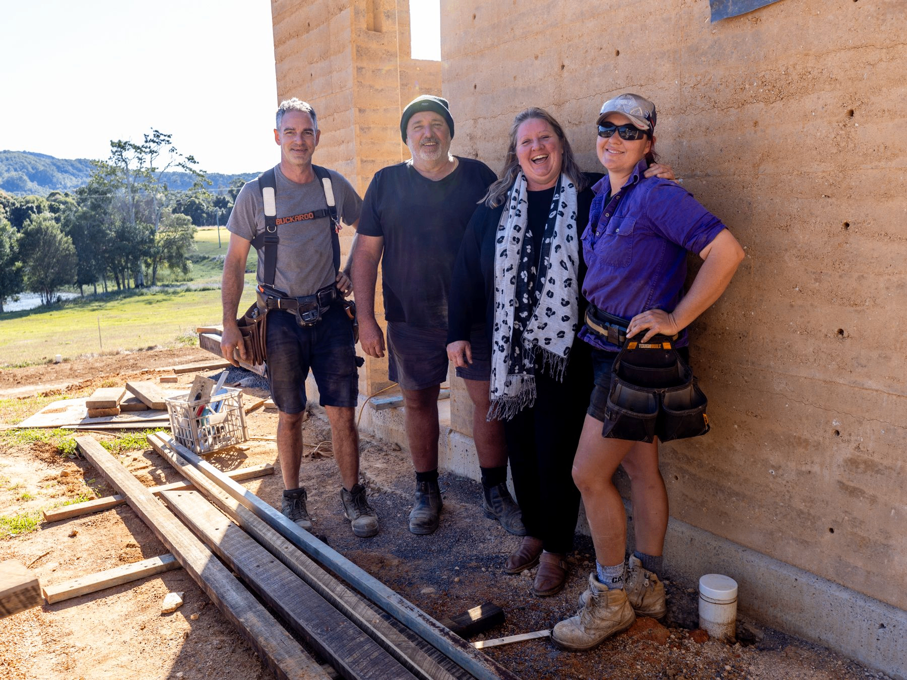 Jodie, Brett and the Mayan Farm team on site during the villa build