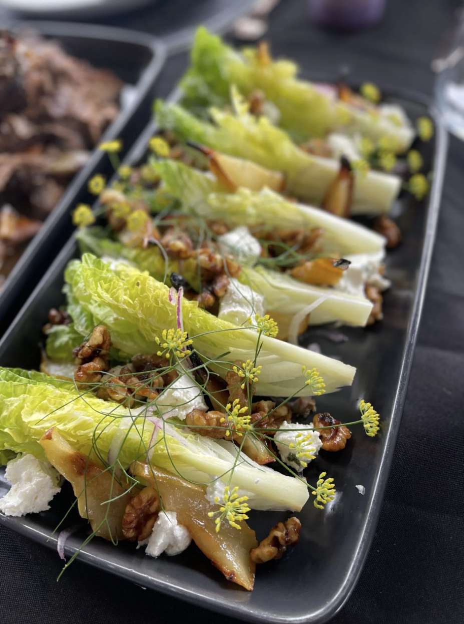 Baby cos, walnut and goat's cheese salad with fennel flowers