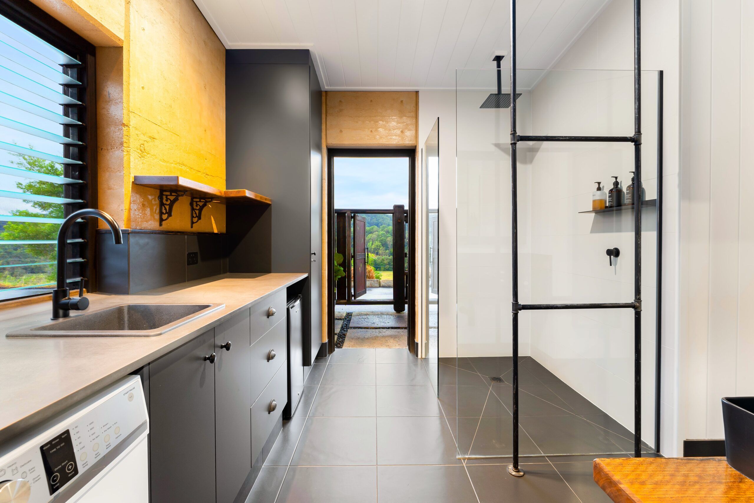 Raw timber and linen detail